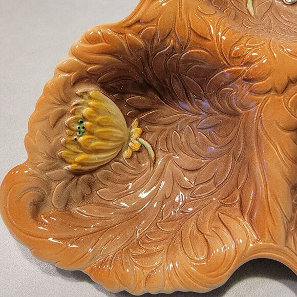 Staffordshire Floral Hand Painted 3 Section Serving Dish Ceramic England - Picture 4 of 9